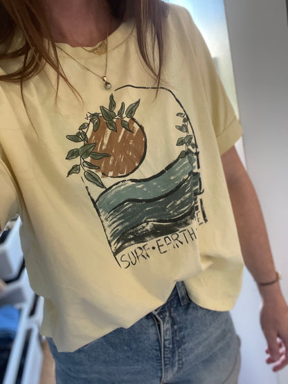 Womens organic cotton yellow surf print shirt